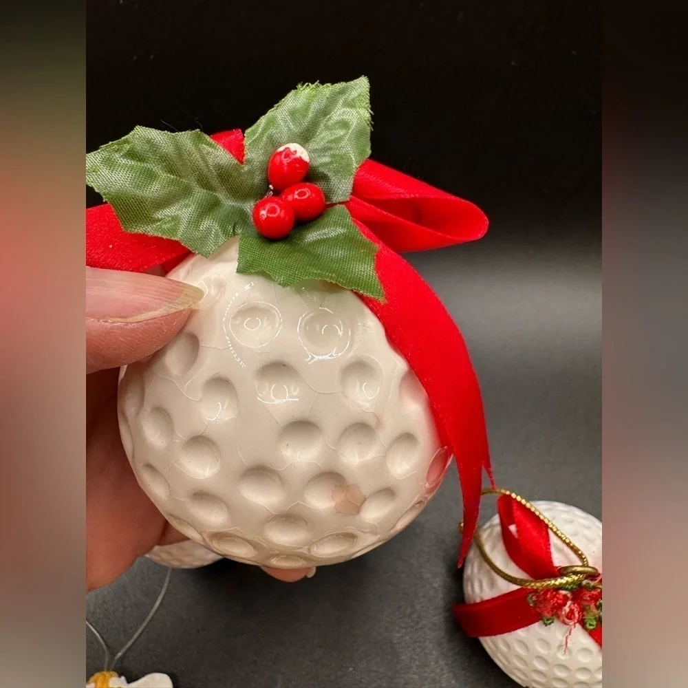 Lot of 5 Vintage Golf Ball and Golfer Christmas Ornaments